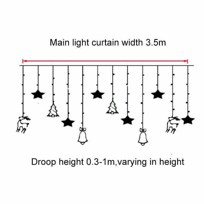 LED Fairy String Window Curtain Lights Star Xmas Party
