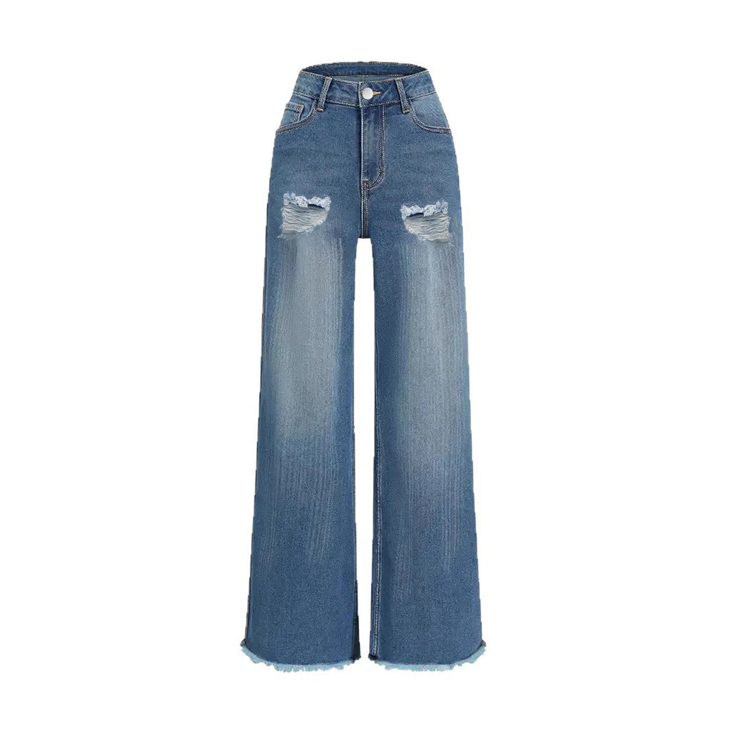 Raw Hem Ripped Loose Wide-leg Flared Jeans