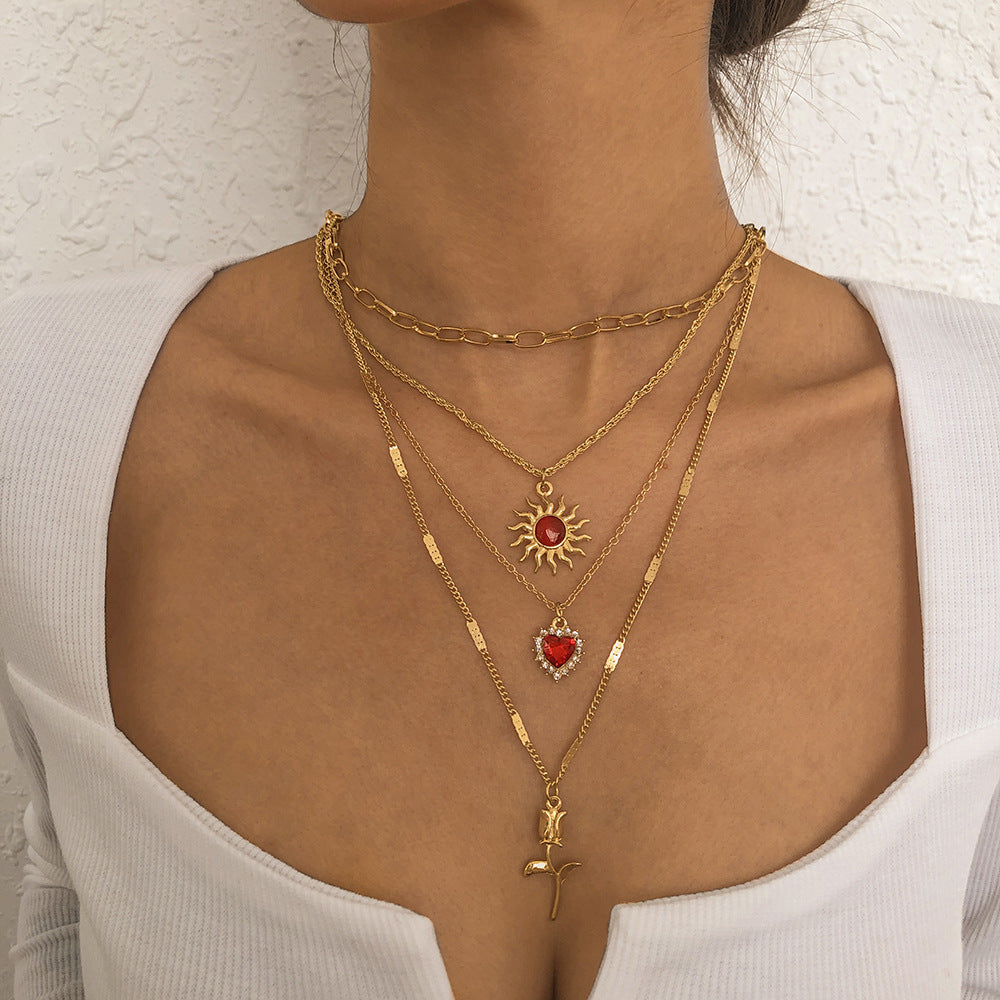 Layered Necklace Elegant Metal Chain Diamond Necklace