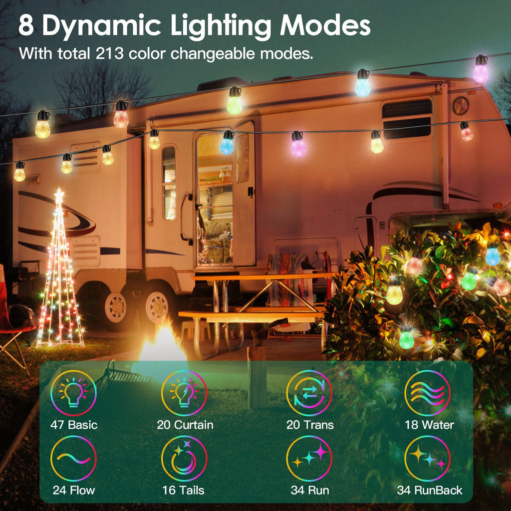 52.5FT Colorful Outdoor String Lights Smart RGB LED