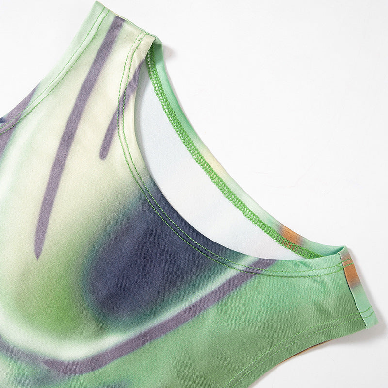 Women's Summer Crew Neck Casual Sleeveless Painted Printing Slip Dress