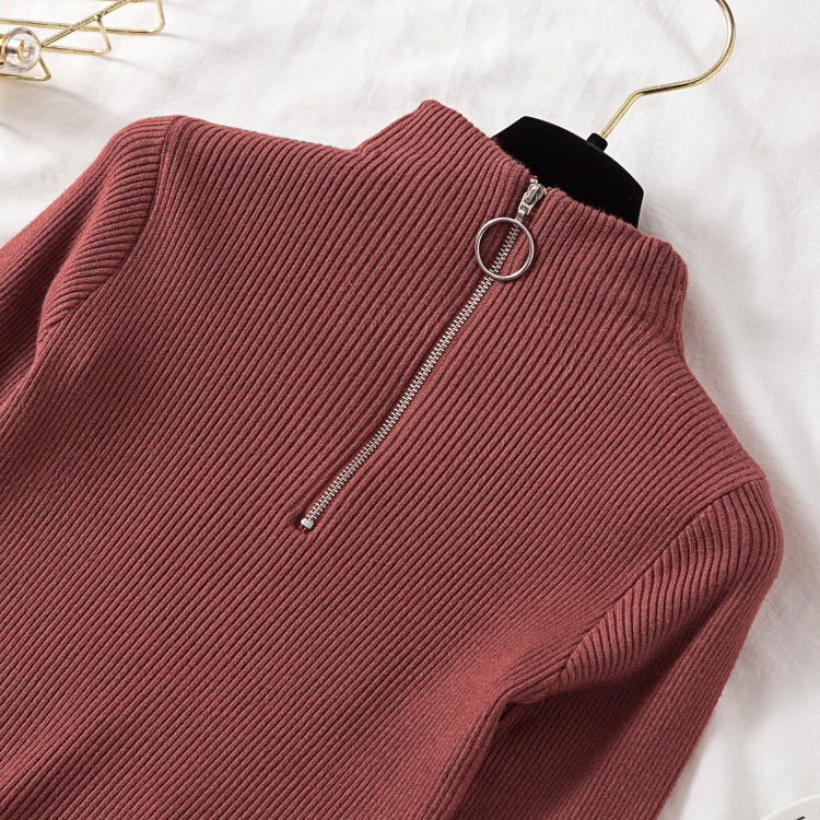 Turtleneck circle zipper pullover sweater