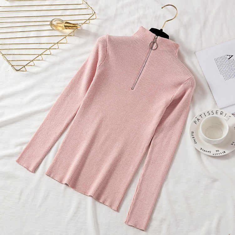 Turtleneck circle zipper pullover sweater