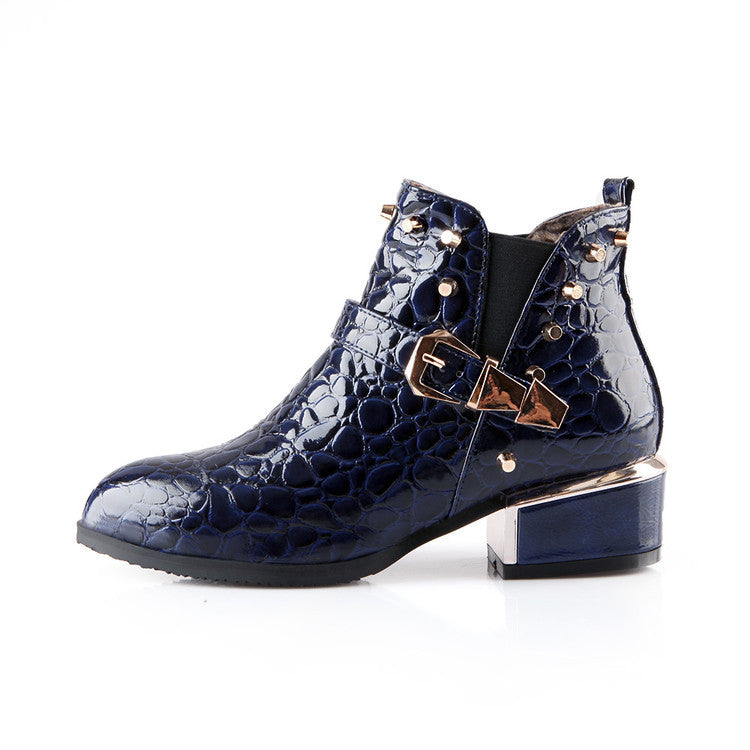 Studded Pointed Toe Ankle Boots Chunky Mid Heel