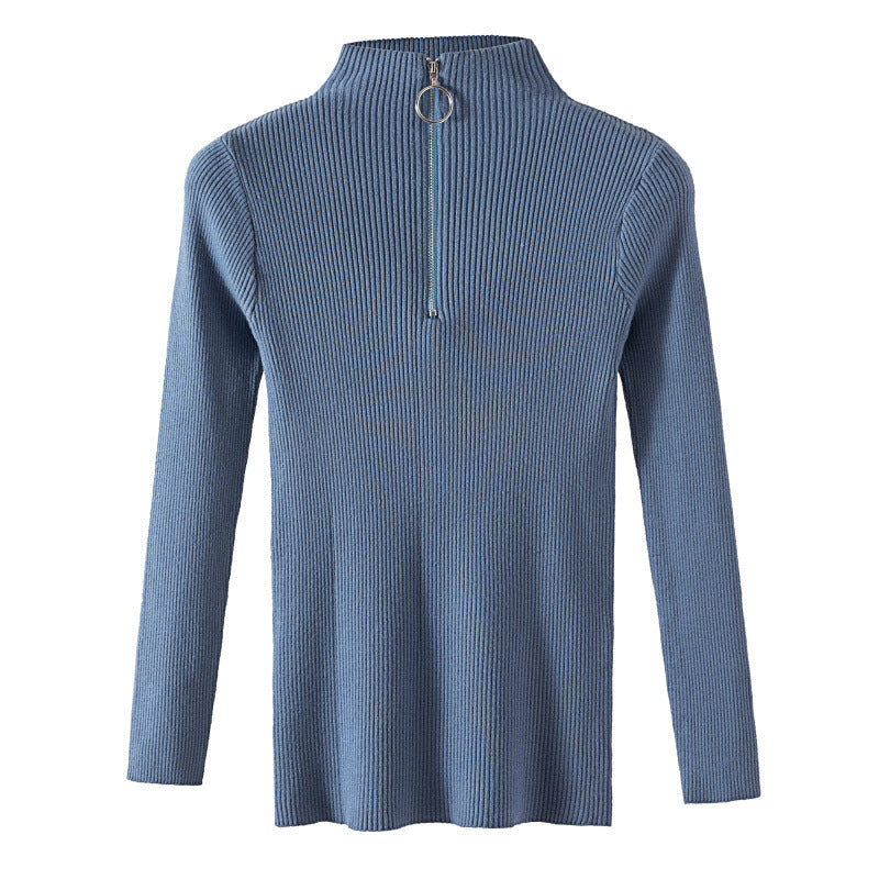 Turtleneck circle zipper pullover sweater