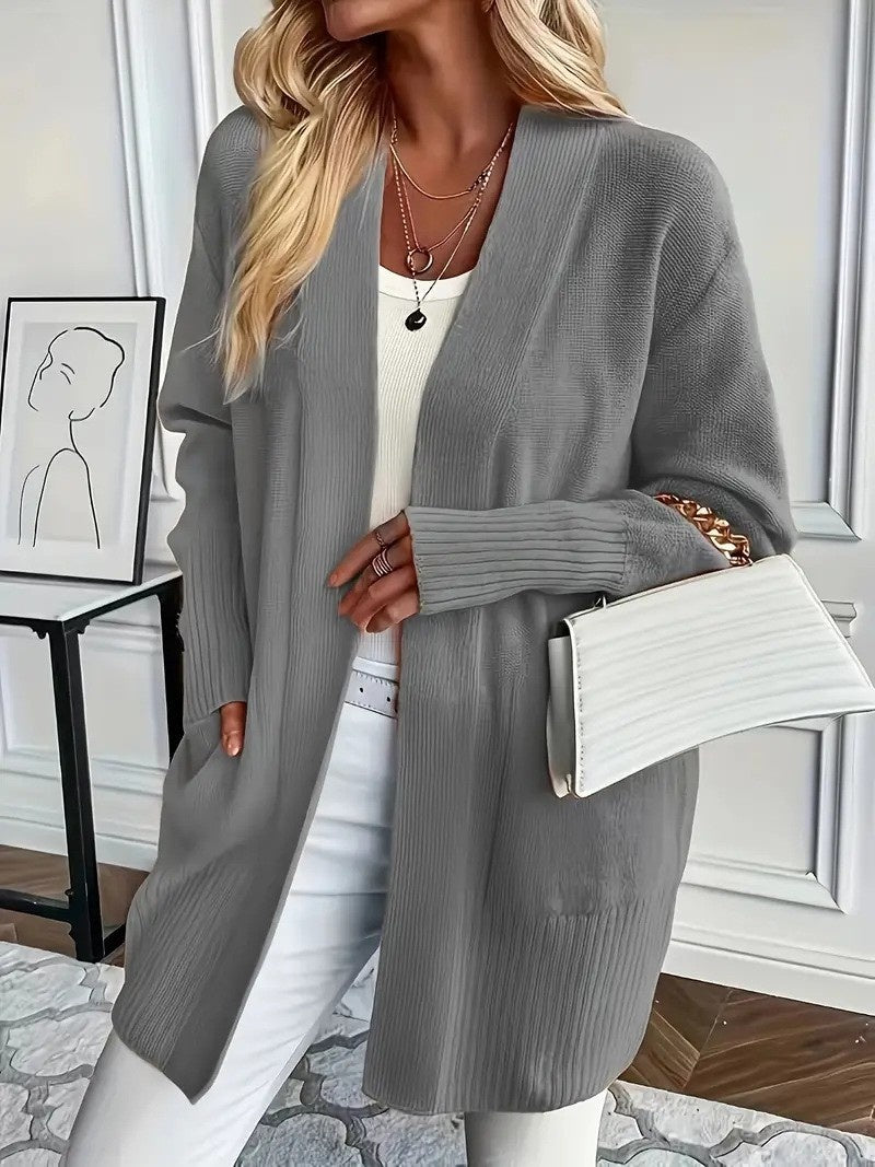 Plus Size Women's Solid Color Knit Casual Simple Cardigan