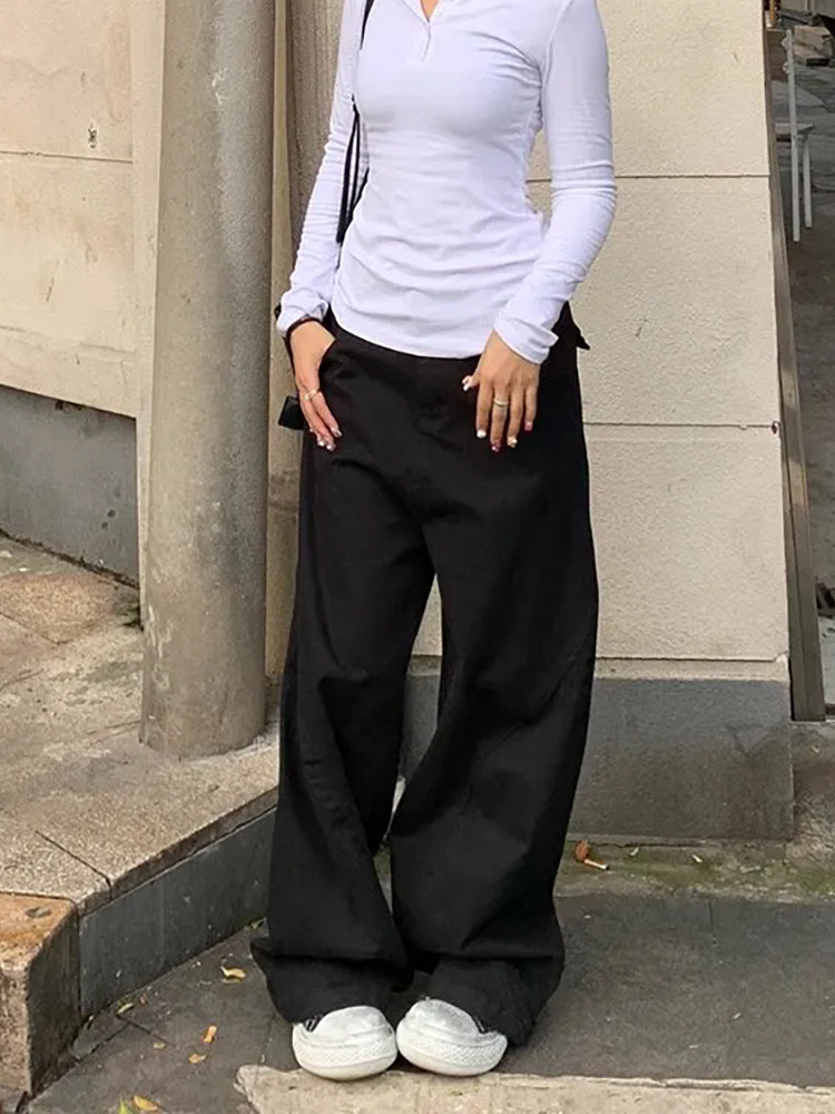 Black Machete Jeans Women's Retro High Waist Straight Mopping Pants