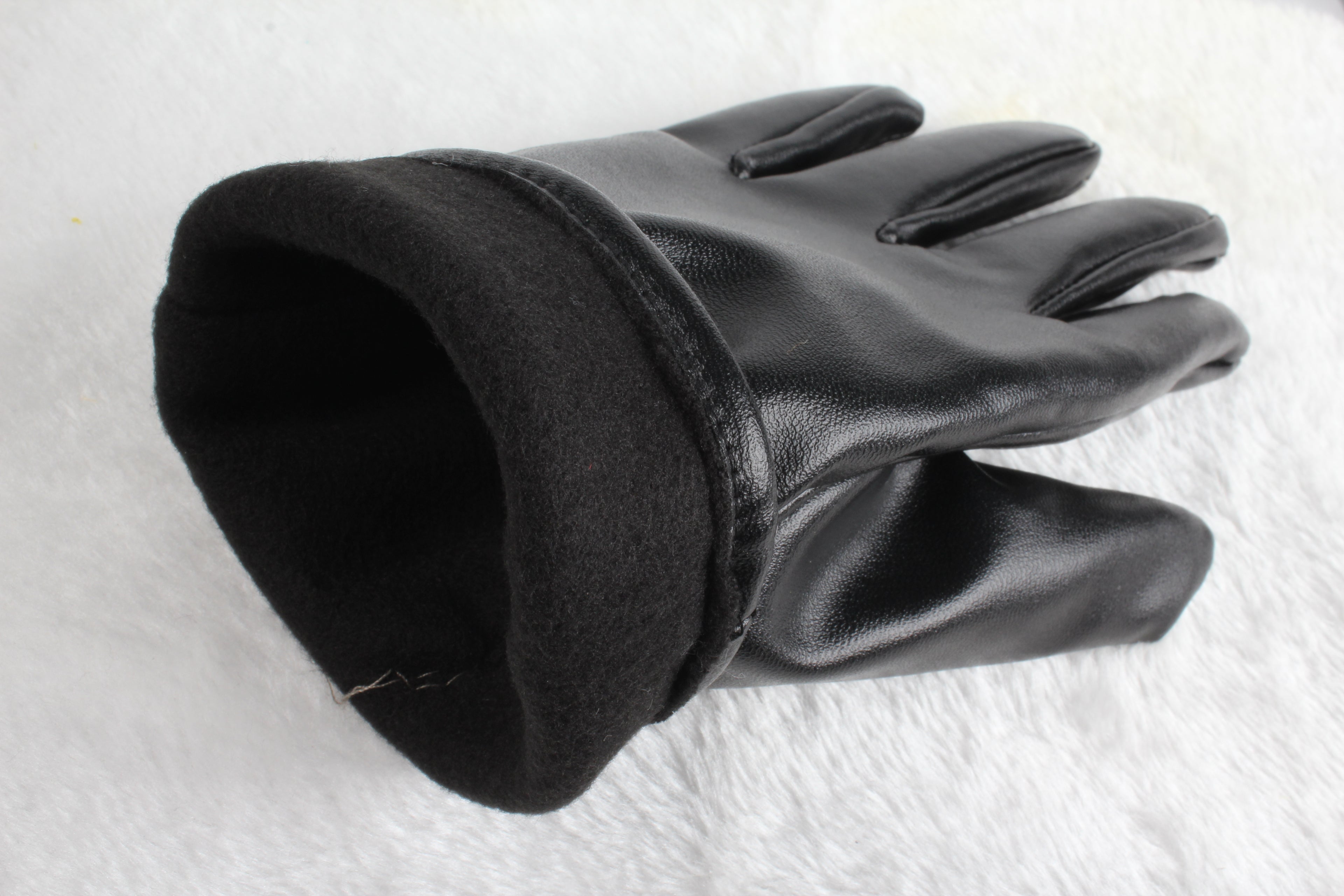 1Pair Unisex Black Leather Gloves Winter Warm