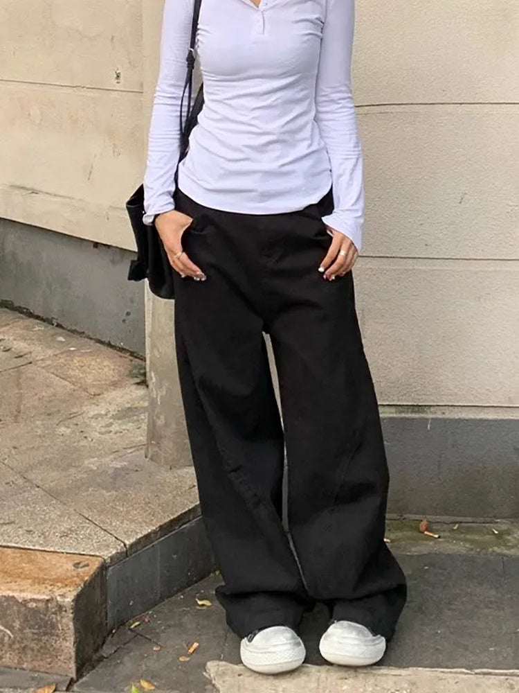 Black Machete Jeans Women's Retro High Waist Straight Mopping Pants