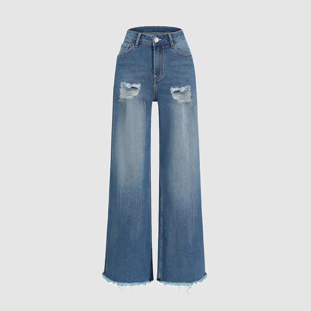 Raw Hem Ripped Loose Wide-leg Flared Jeans