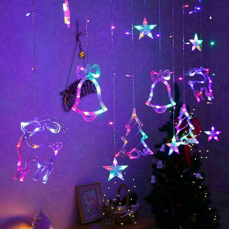 LED Fairy String Window Curtain Lights Star Xmas Party