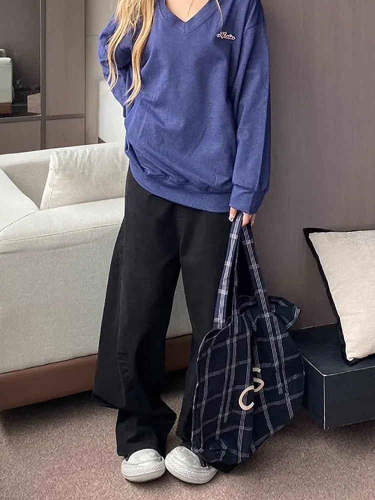 Black Machete Jeans Women's Retro High Waist Straight Mopping Pants