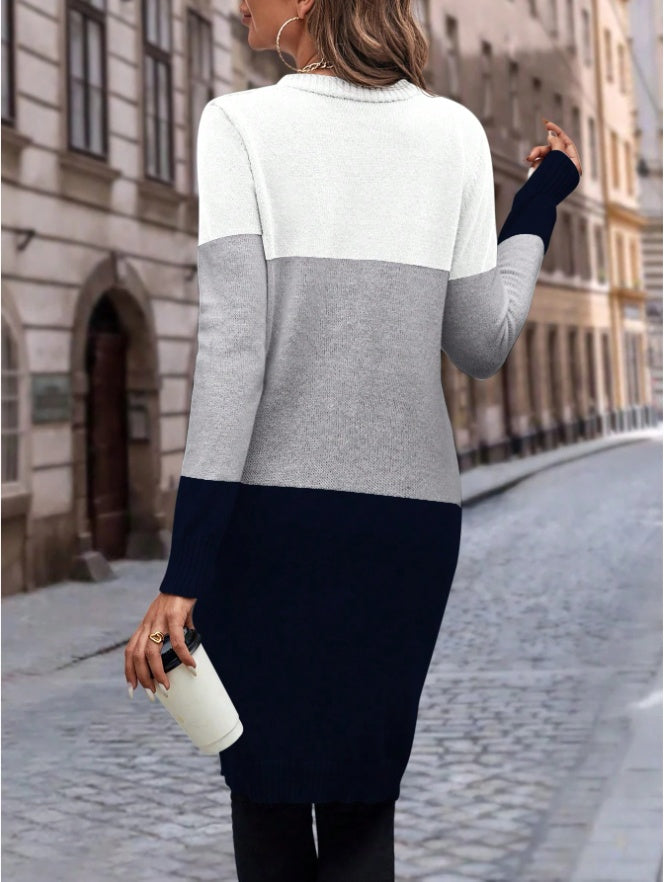 ROSE Color Block Dual Pocket Button Front Cardigan