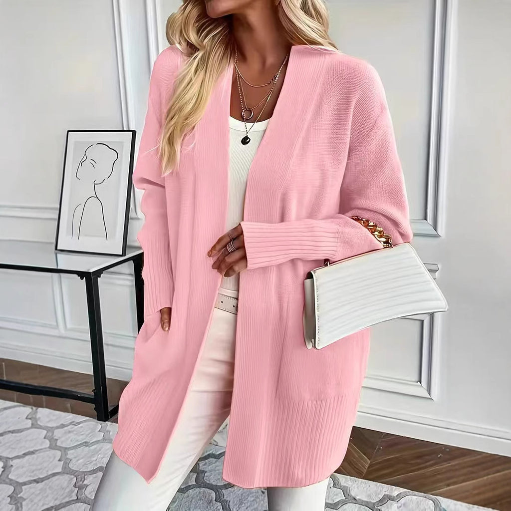 Plus Size Women's Solid Color Knit Casual Simple Cardigan