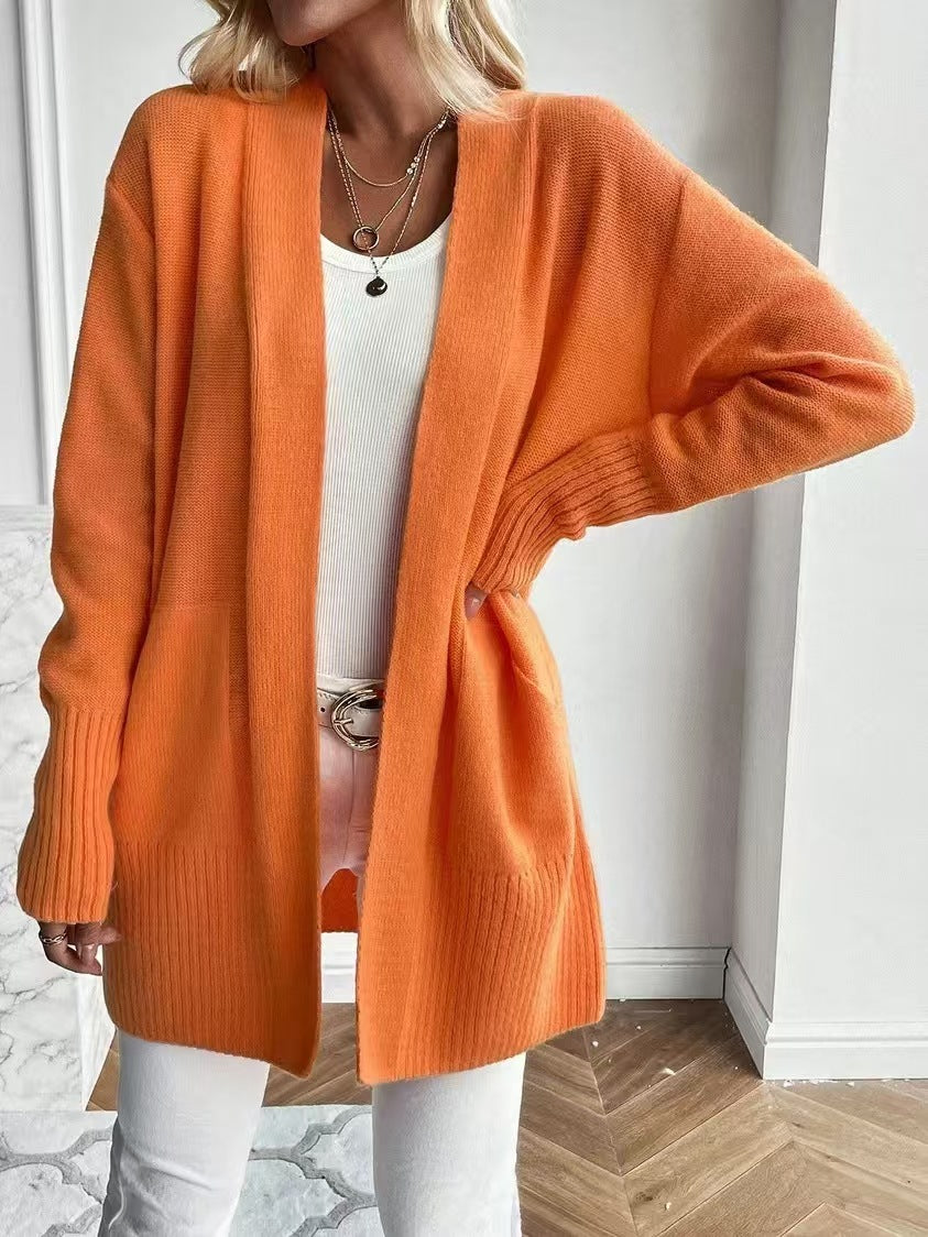 Plus Size Women's Solid Color Knit Casual Simple Cardigan