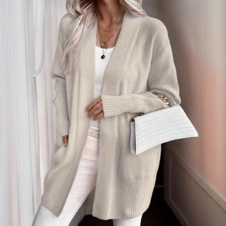 Plus Size Women's Solid Color Knit Casual Simple Cardigan