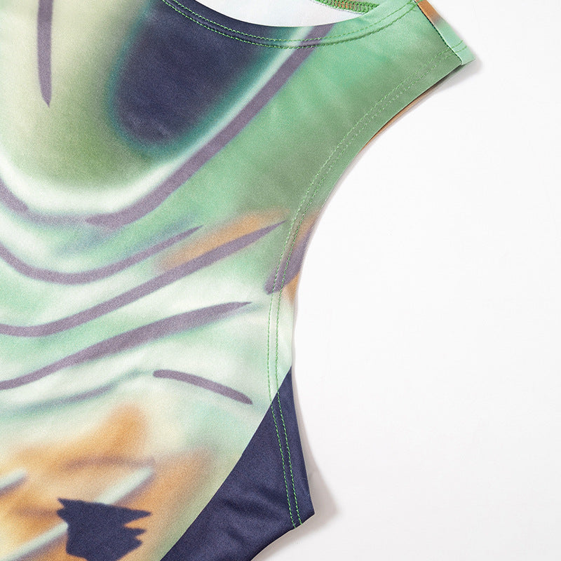 Women's Summer Crew Neck Casual Sleeveless Painted Printing Slip Dress