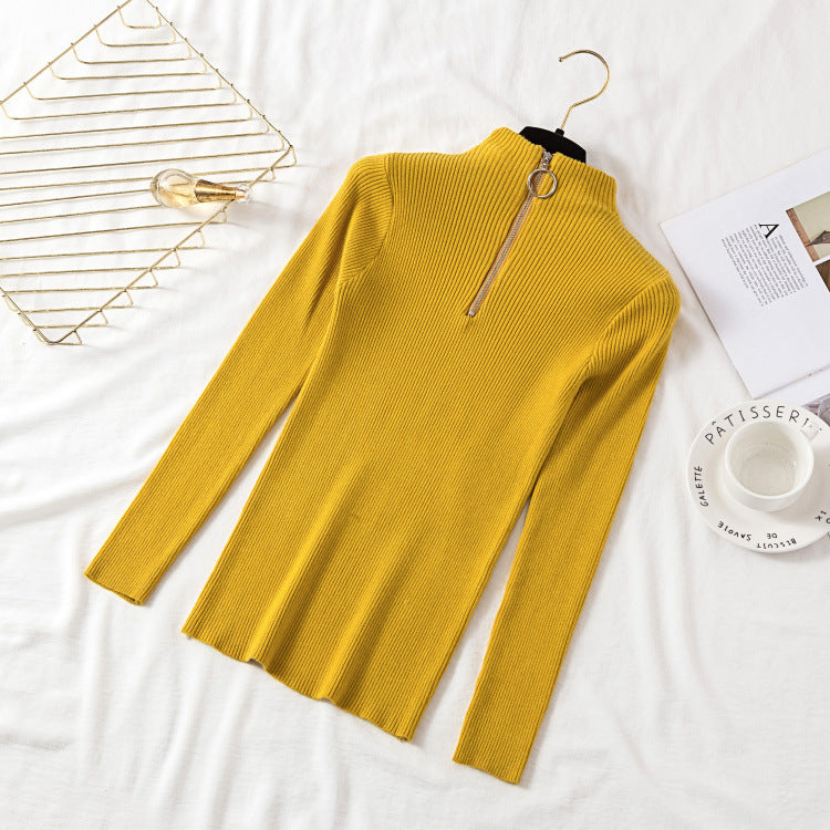 Turtleneck circle zipper pullover sweater