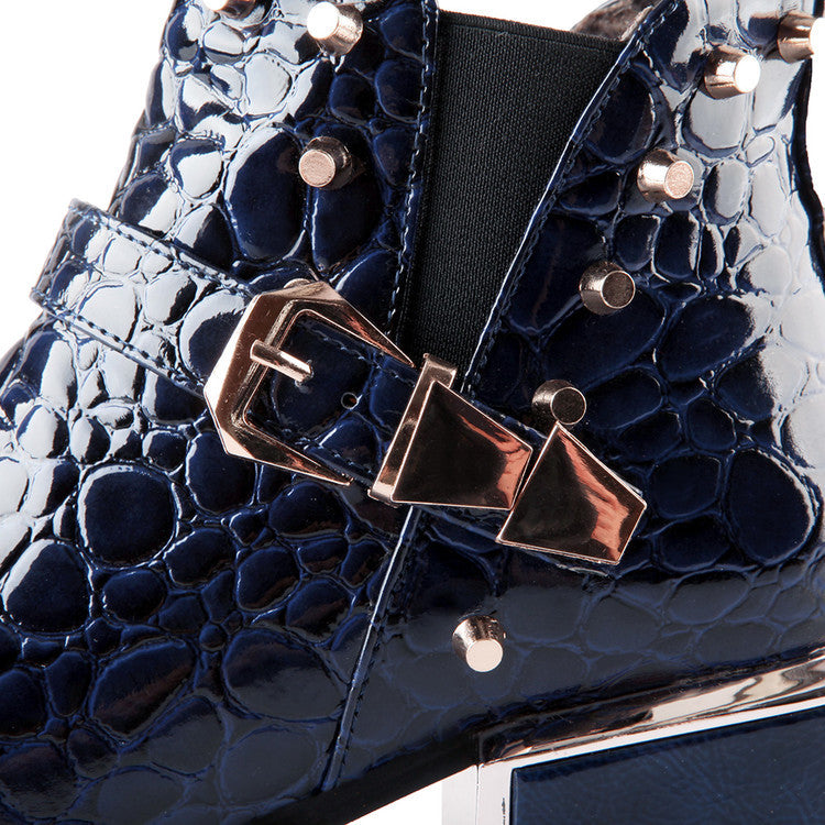 Studded Pointed Toe Ankle Boots Chunky Mid Heel