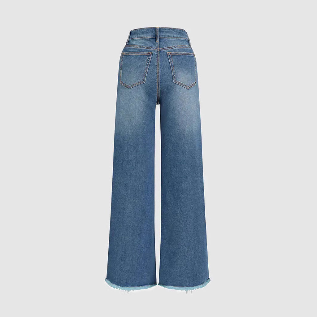 Raw Hem Ripped Loose Wide-leg Flared Jeans