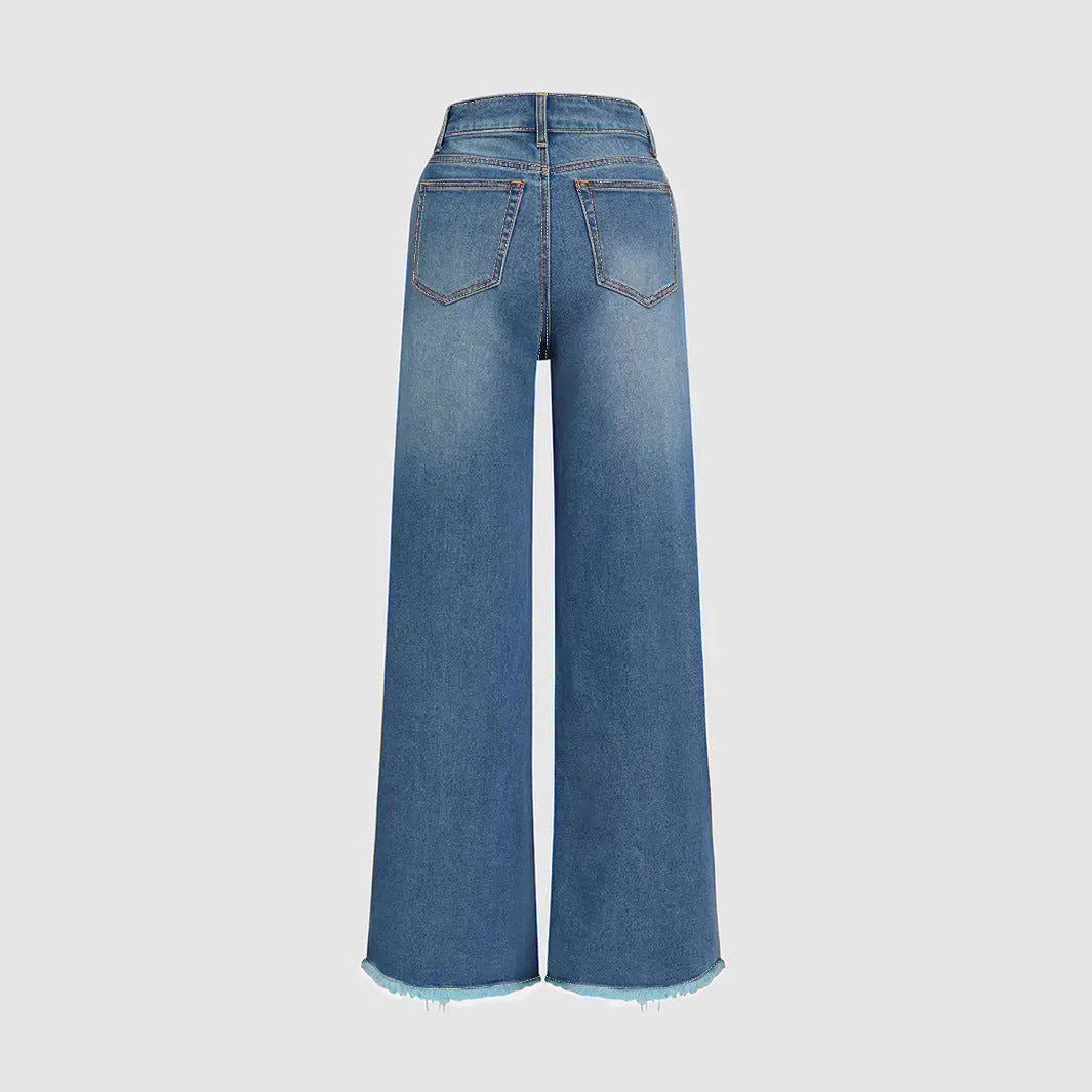 Raw Hem Ripped Loose Wide-leg Flared Jeans