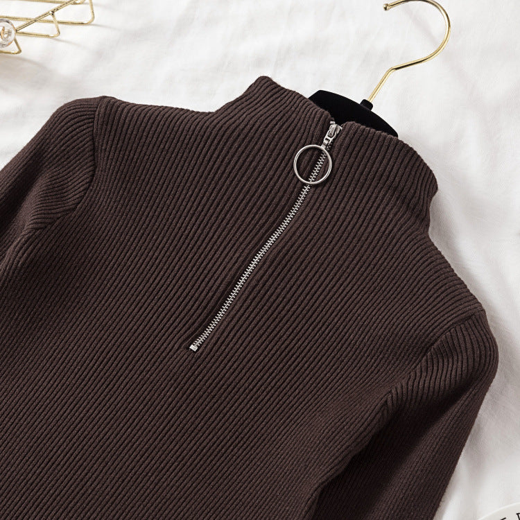 Turtleneck circle zipper pullover sweater