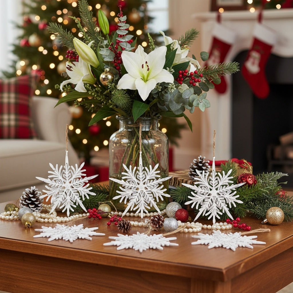 6PCS Set 6.1in Snowflake Christmas Hanging Ornaments