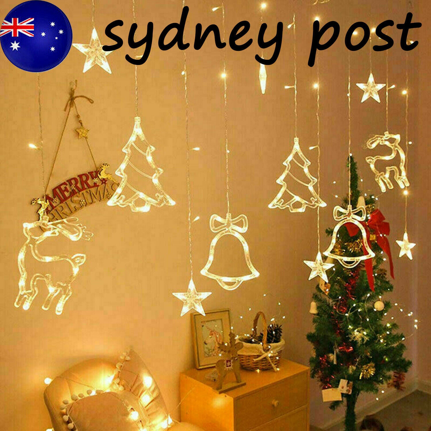 LED Fairy String Window Curtain Lights Star Xmas Party