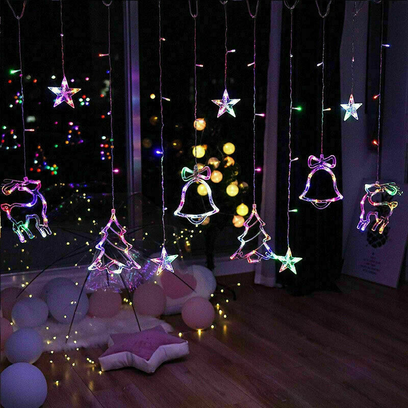 LED Fairy String Window Curtain Lights Star Xmas Party