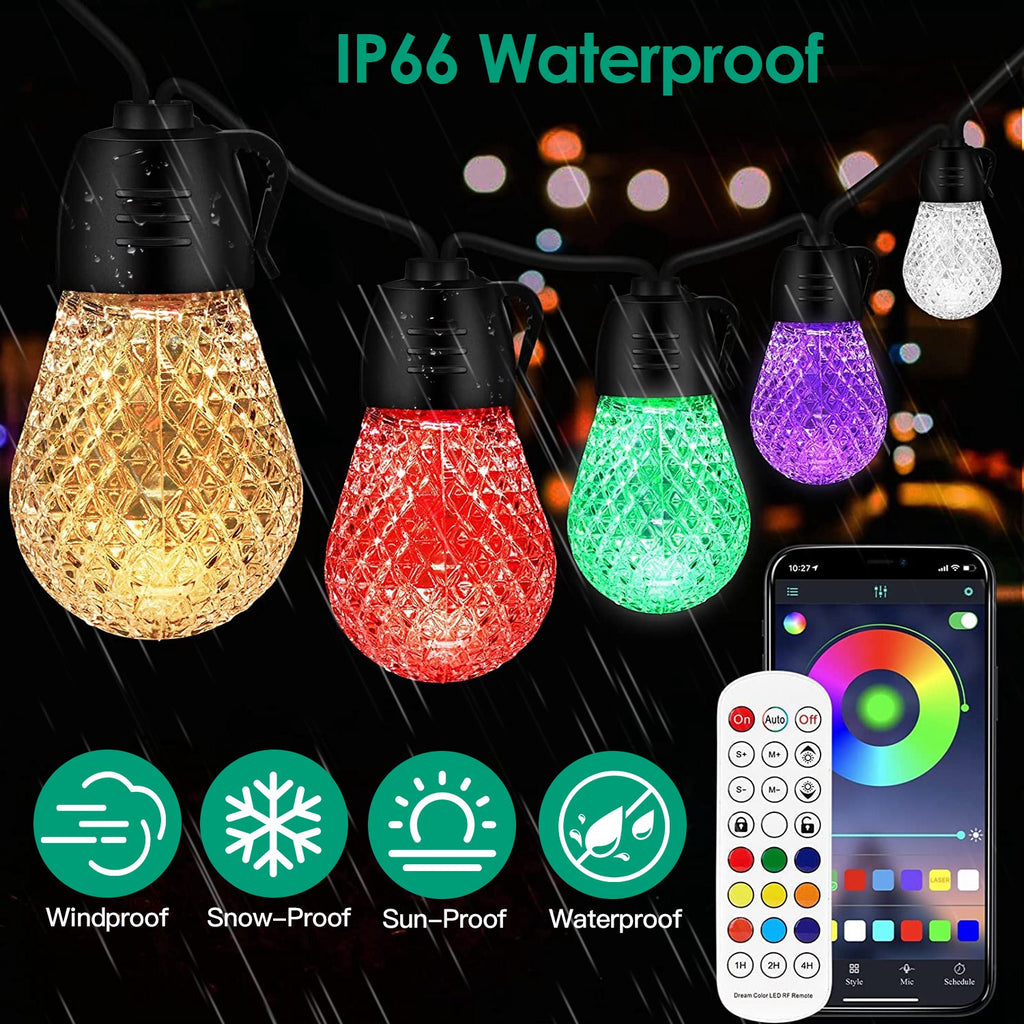 52.5FT Colorful Outdoor String Lights Smart RGB LED