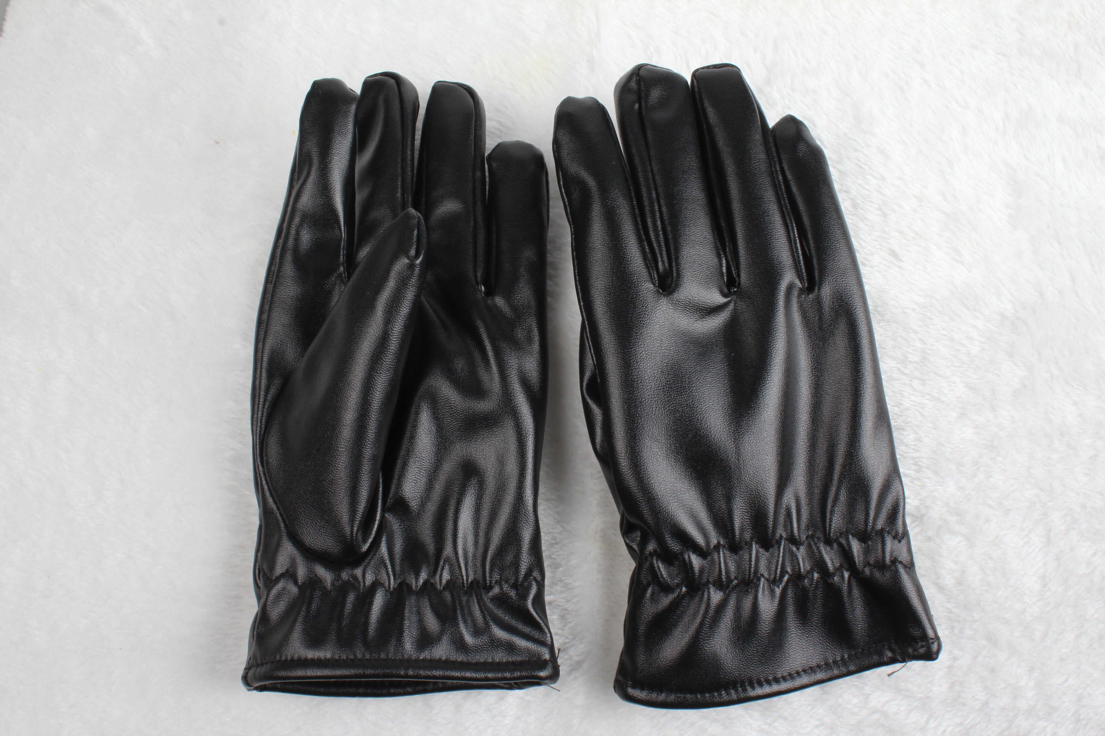 1Pair Unisex Black Leather Gloves Winter Warm