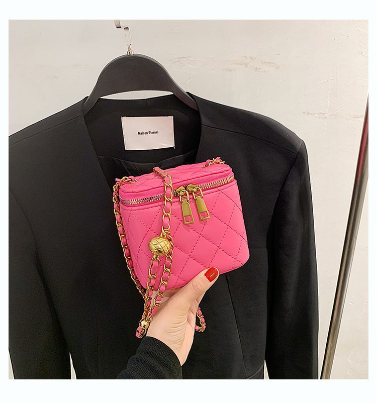 Western Style Box Bag Female Trendy Fashion Chain Shoulder Bag Rhombus Embroidery Thread Messenger Mini Square Bag