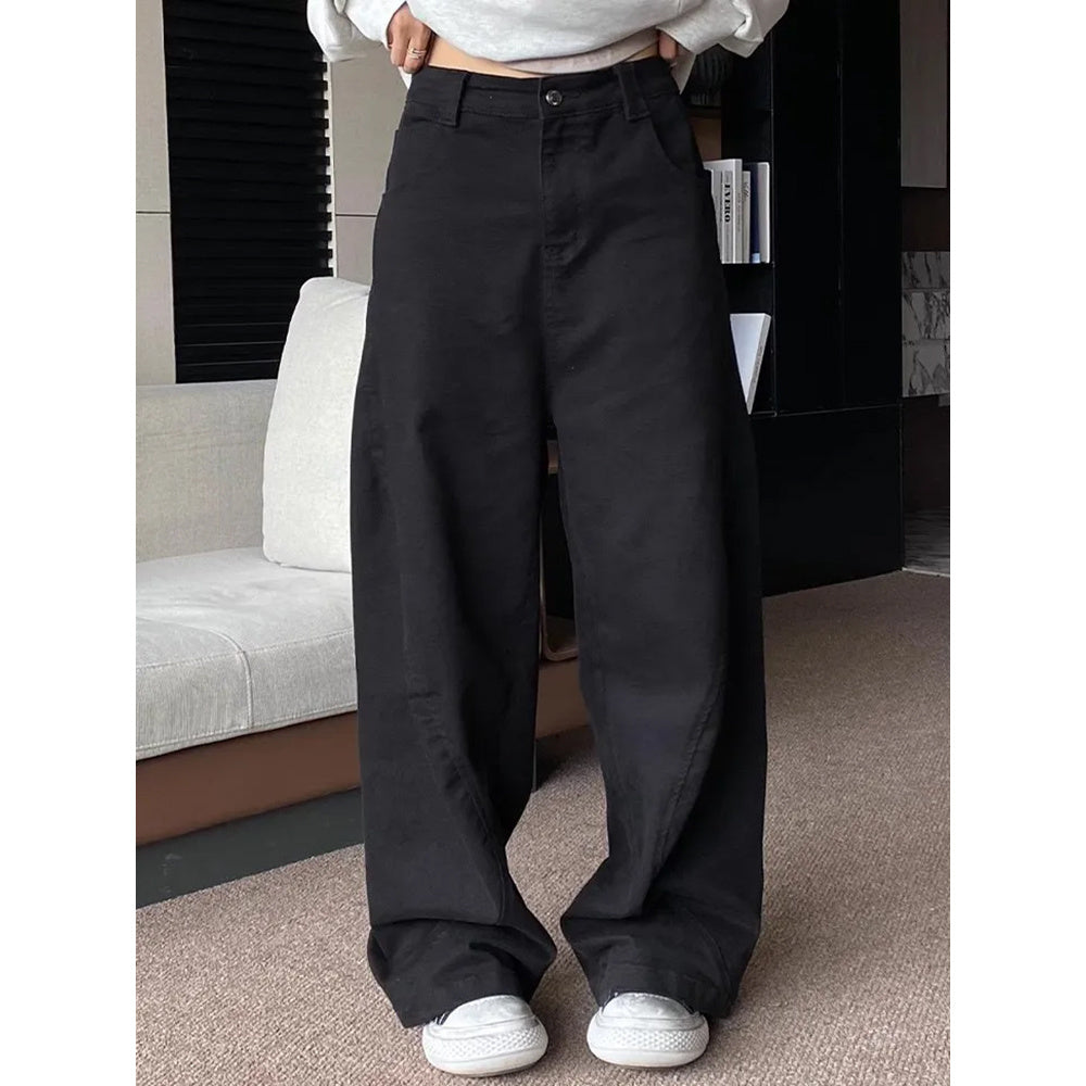 Black Machete Jeans Women's Retro High Waist Straight Mopping Pants