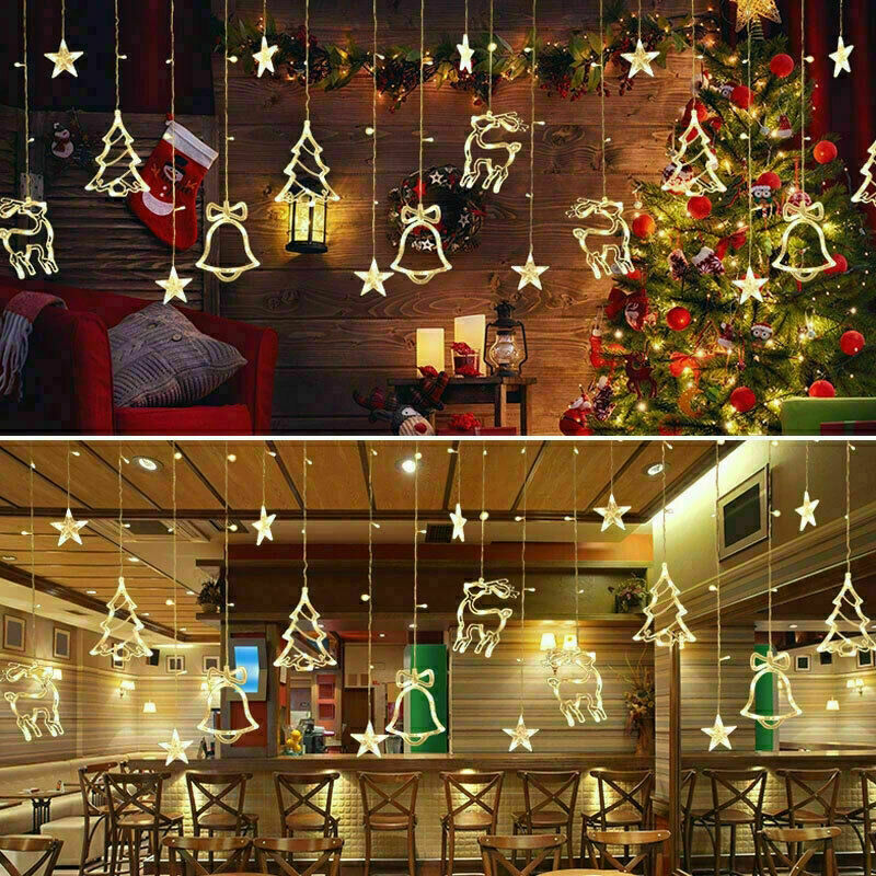 LED Fairy String Window Curtain Lights Star Xmas Party