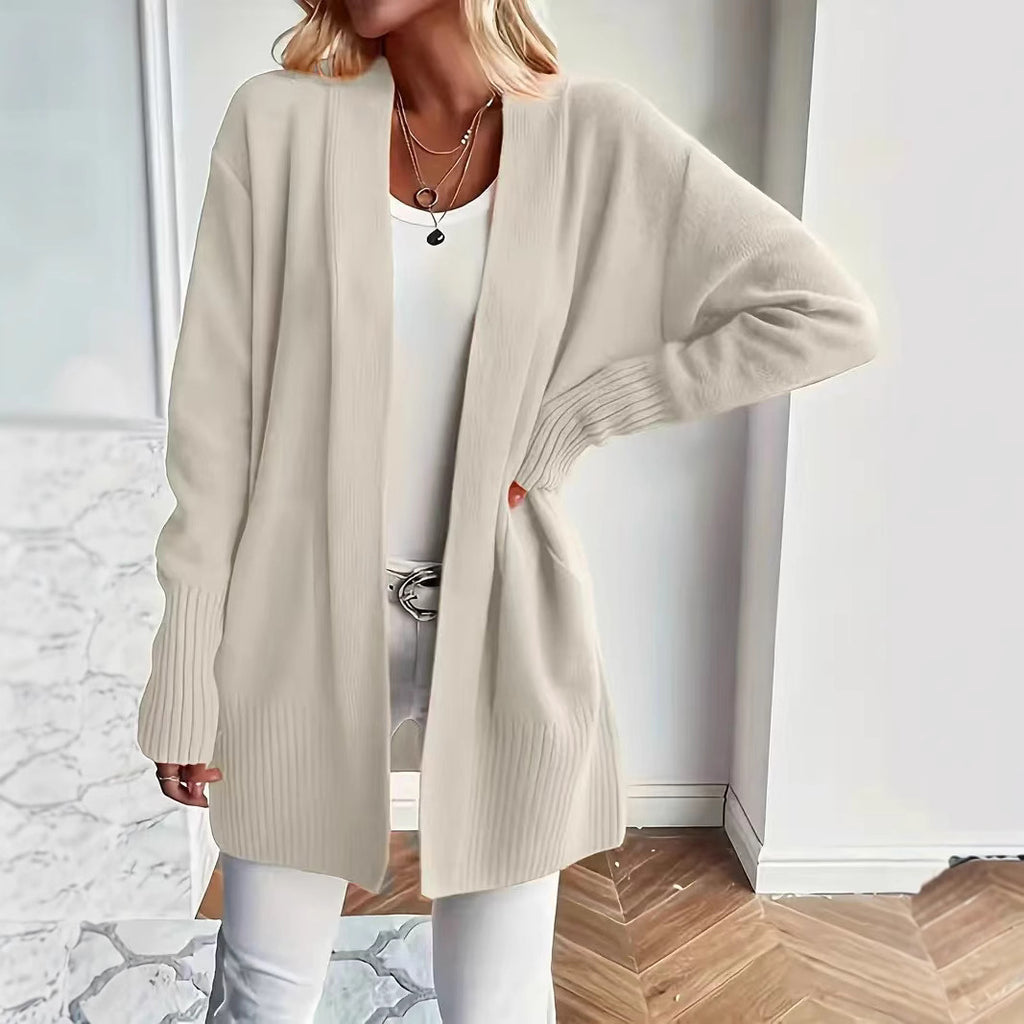 Plus Size Women's Solid Color Knit Casual Simple Cardigan